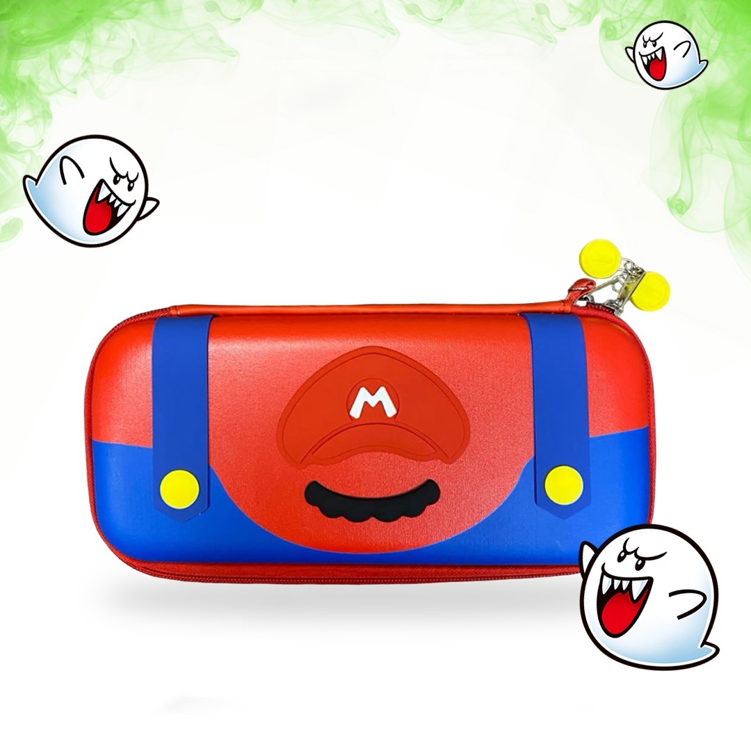 ESTUCHE PARA SWITCH DISEÑO MARIO OVEROL Y BIGOTE ROJO